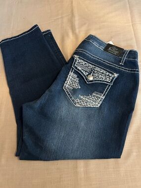 Love Indigo Navy Blue Straight Jeans with Embroidered Back Pocket